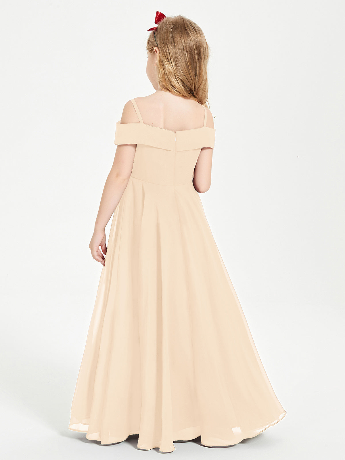Off-the-Shoulder Dresses for Stylish Junior Bridesmaids Peach